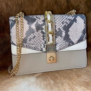 Snake skin/white/nude purse with gold chain